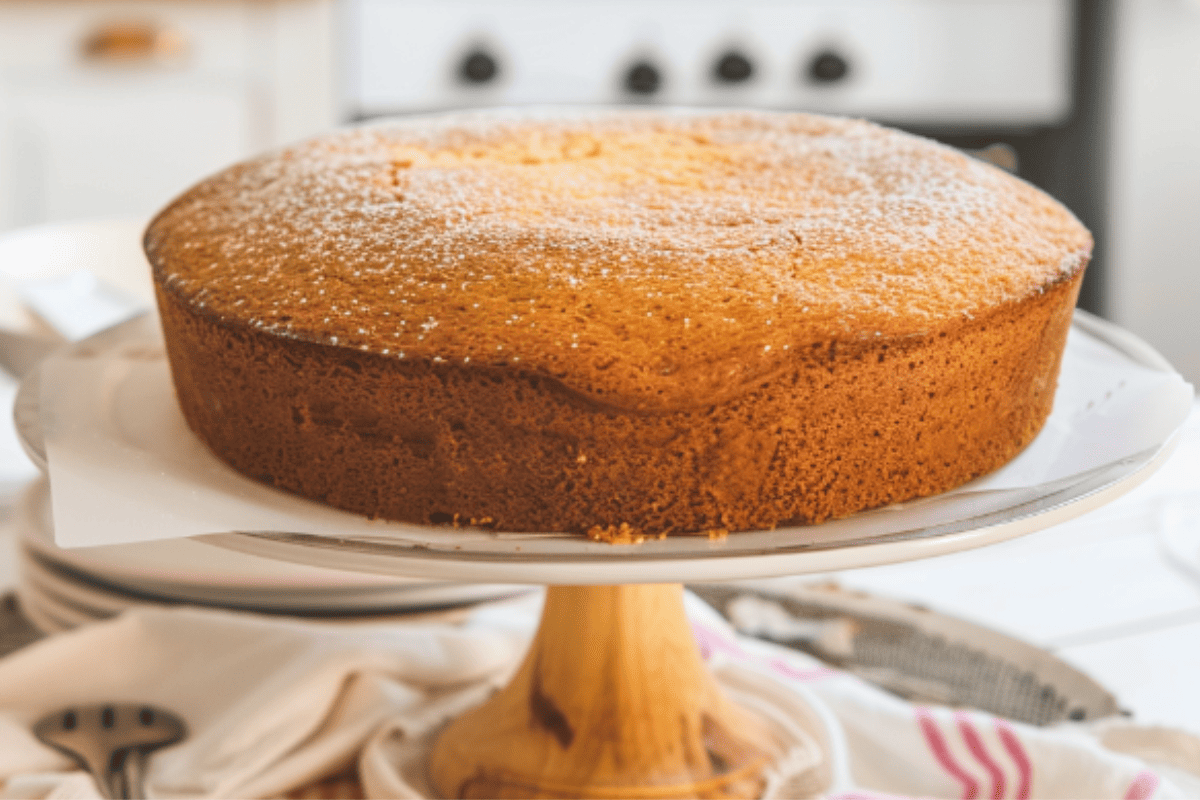 cake with a golden, crisp bottom, showcasing a perfectly baked top and smooth texture