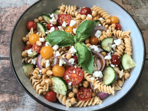 Chickpea Pasta Salad with Vegetables and Feta