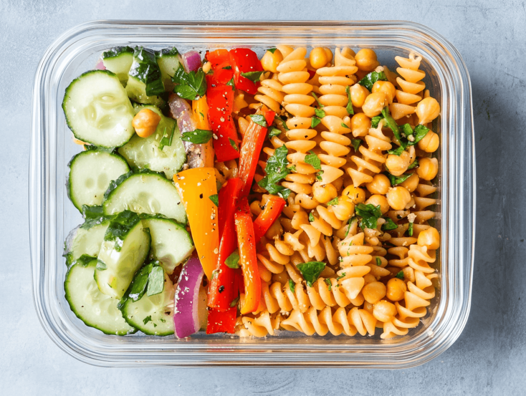 fresh and vibrant chickpea pasta dish