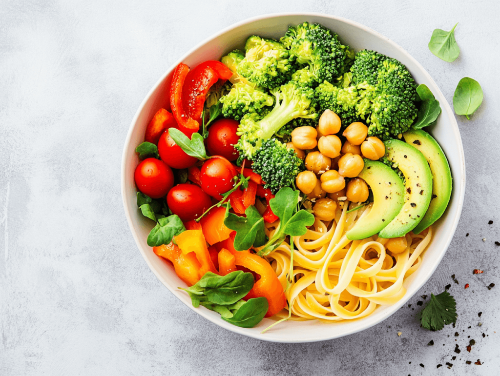 vegetable and pasta on a bowl