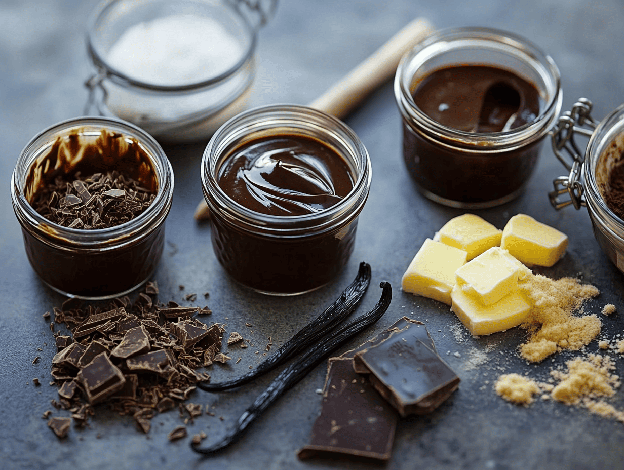 A variety of hot fudge jars