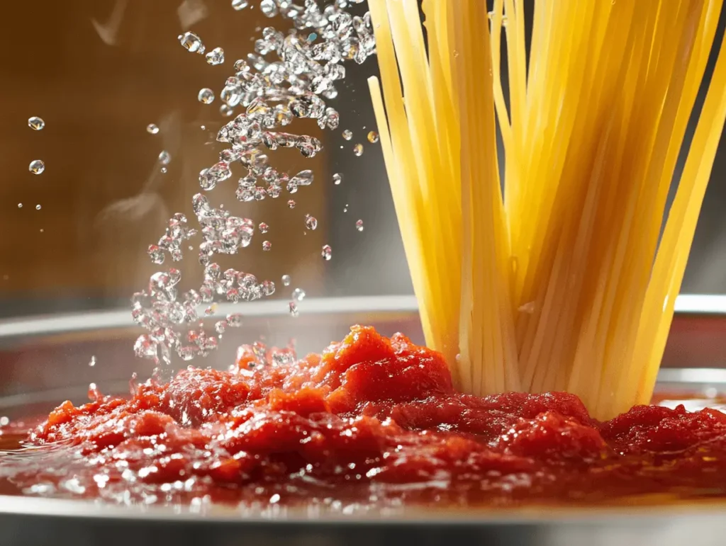 adding chickpea pasta water