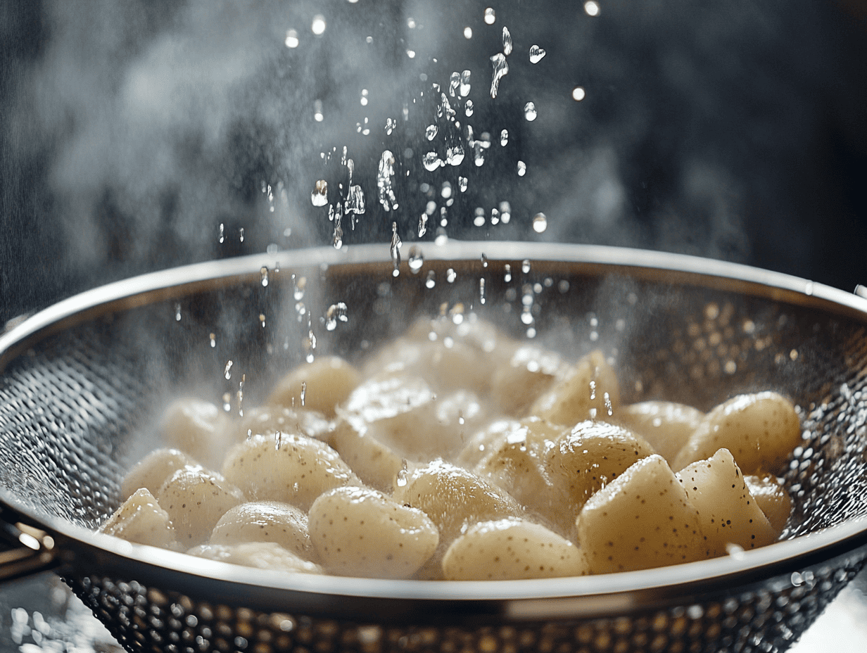 Rinsing potatoes in cold water after boiling