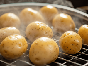 steaming potatoes