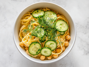 Chickpea Pasta with Hummus and Cucumbers recipe