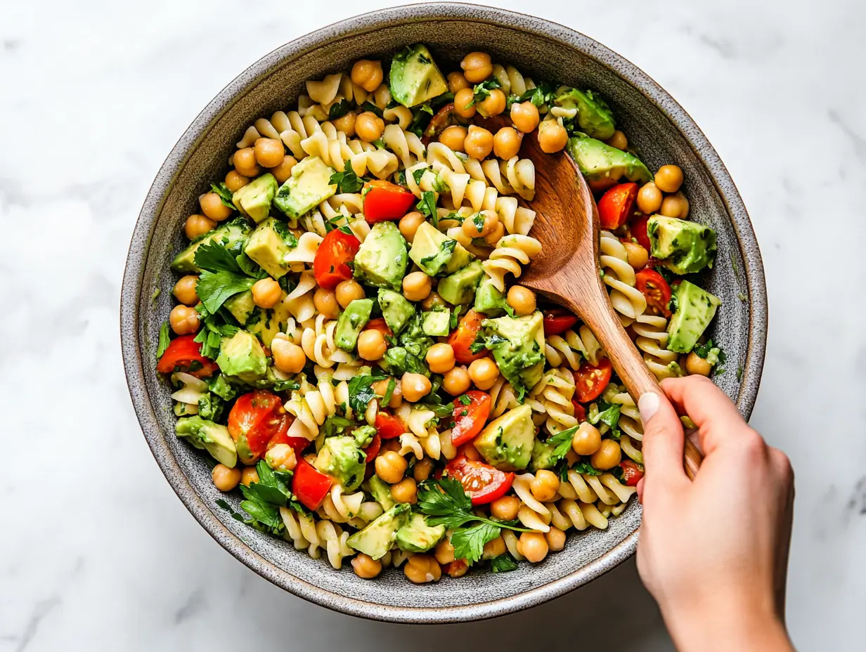 Pasta Avocado Chickpea Salad