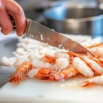 shrimp being cleaned and deveined for cajun shrimp pasta recipe