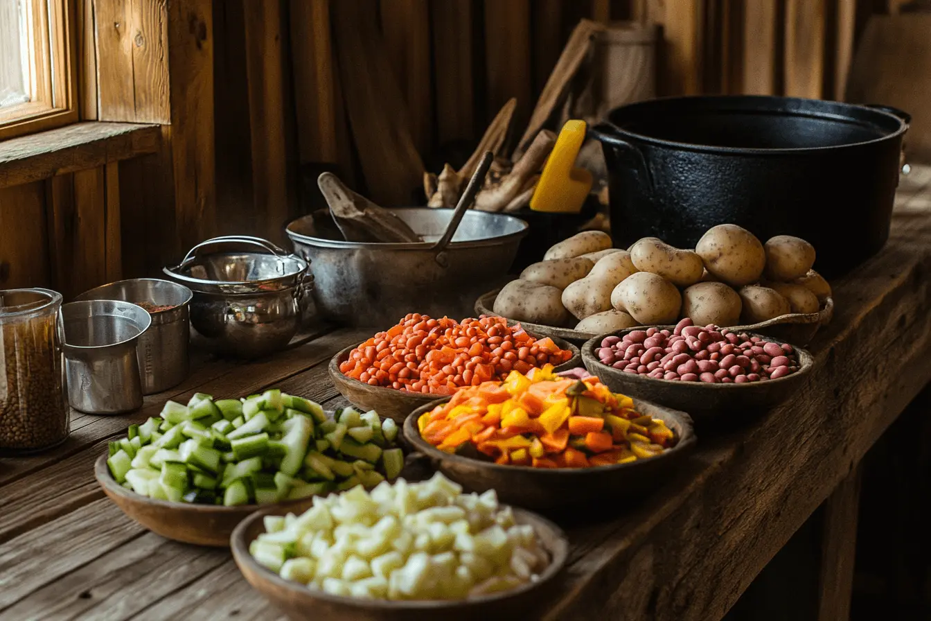 Fresh ingredients for traditional cowboy soup